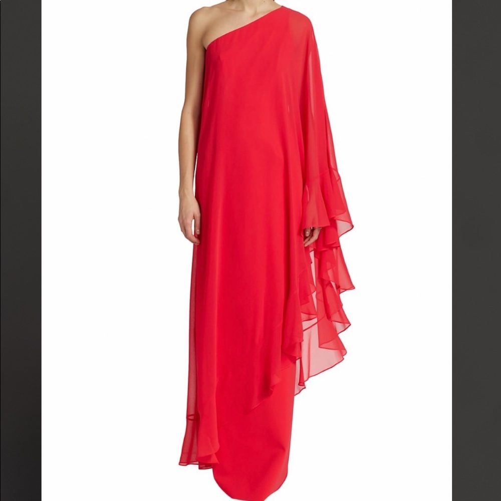 Teri Jon By Rickie Freeman Chiffon One-Shoulder Gown